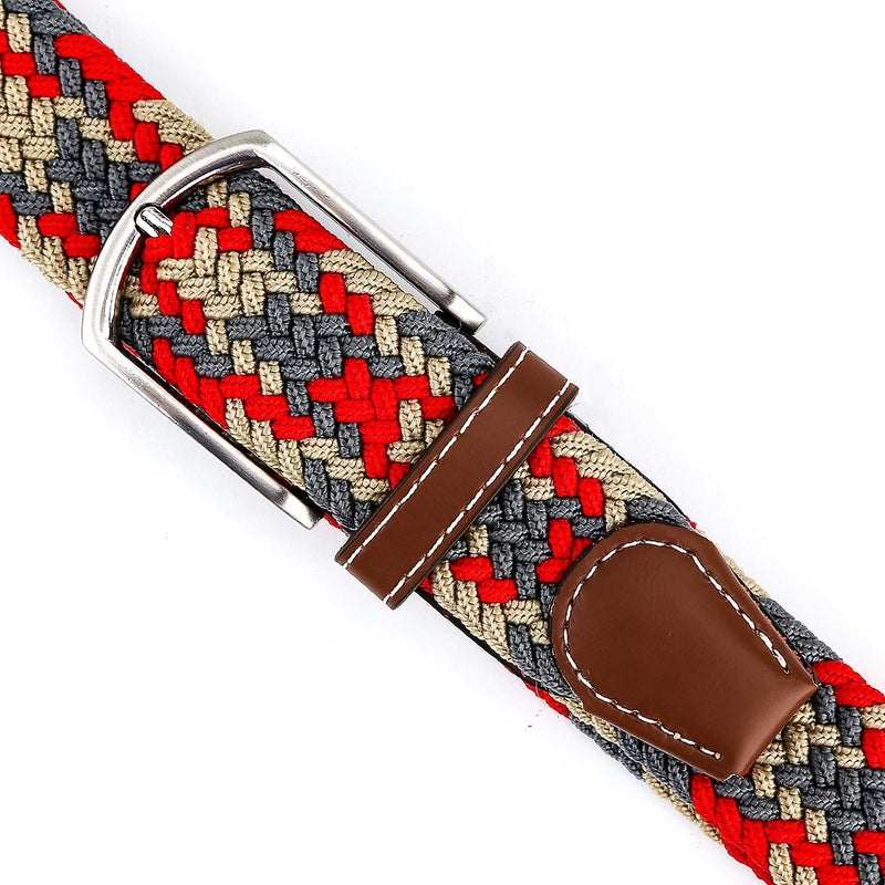 Radmire Braided Canvas Woven Elastic Stretch Belts for Men/Women/Junior with Multicolored (Red-Gray-Khaki, Medium/32-34" Waist) - Image 5